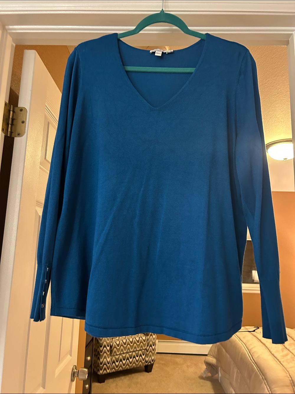 Chico's Teal Blue V-Neck Long Sleeve Top